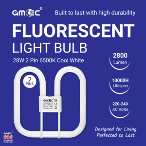 28W 2D Square 2-Pin Compact Fluorescent Bathroom Lamp – 6500K Cool White