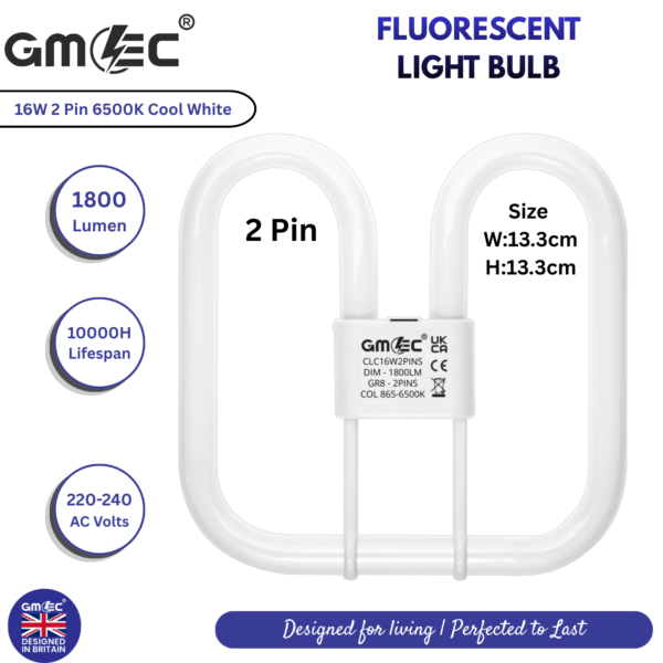 16W 2D Light Bulb - 2 Pins - Cool White 6500K