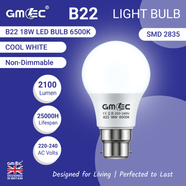 B22 18W LED Bulb – Energy-Efficient, Cool White