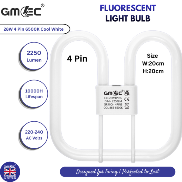 28W 2D Light Bulb - 4 PINS - Cool White 6500K