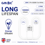 28W 2D Fluorescent Bulb 2 Pin Cool White 7000K – 2250 Lumens