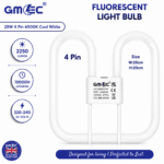 28W 2D Fluorescent Bathroom Light Bulb 4 Pin Cool White 6500K
