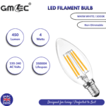 4W LED Filament Bulb Warm White 3000K – 550 Lumens, Non-Dimmable
