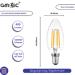 4W LED Filament Bulb Warm White 3000K – 550 Lumens, Non-Dimmable