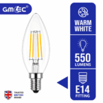4W E14 LED Filament Candle Bulb Warm White 3000K – 550 Lumens