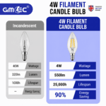 4W E14 LED Filament Candle Bulb Warm White 3000K – 550 Lumens