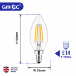 4W E14 LED Filament Candle Bulb Warm White 3000K – 550 Lumens