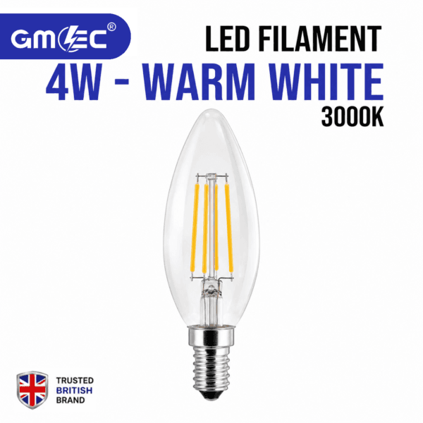 4W LED Filament Bulb Warm White 3000K – 550 Lumens, Non-Dimmable