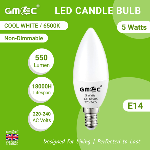E14 5W LED Candle Bulb Cool White 6500K