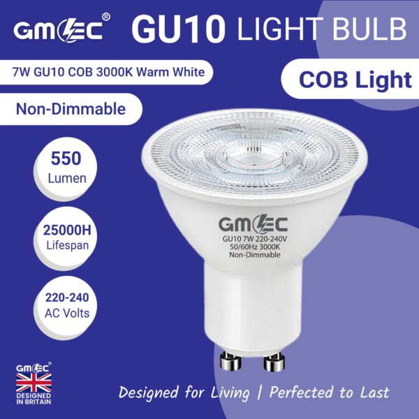 GU10 7W COB 3000K LED Bulb – Energy-Efficient, Warm White