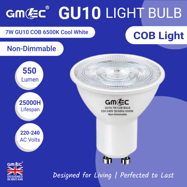 GU10 7W COB Cool White LED Bulb – Energy-Efficient, 6500K