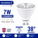 GU10 7W LED Bulb 3 Colour Changing Warm Cool Daylight