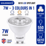 GU10 7W LED Bulb 3 Colour Changing Warm Cool Daylight