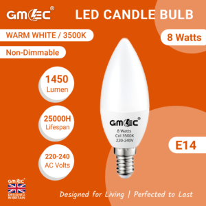 E14 8W LED Candle Bulb Warm White 3500K