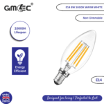 E14 8W LED Filament Candle Bulb Warm White 3000K 1050 Lumens Non Dimmable