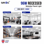 96W Recessed LED Panel Light Cool White 6500K – 9600 Lumens