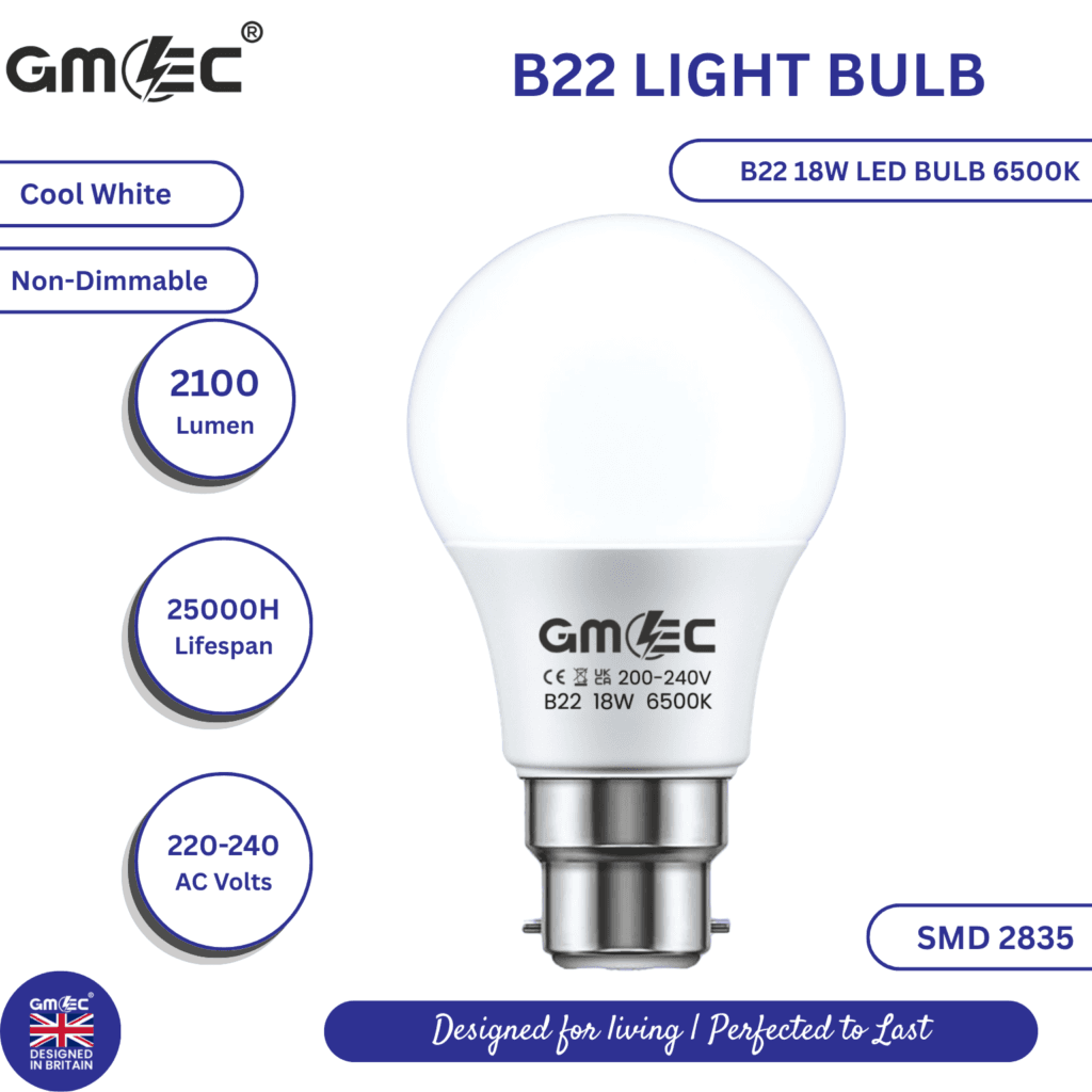 B22 18W LED Bulb – Energy-Efficient, Cool White