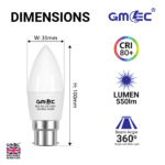 B22 5W LED Candle Bulb Warm White 3500K