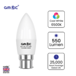 B22 5W LED Candle Bulb Cool White 6500K