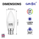 B22 5W LED Candle Bulb Cool White 6500K