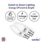 B22 5W LED Candle Bulb Cool White 6500K