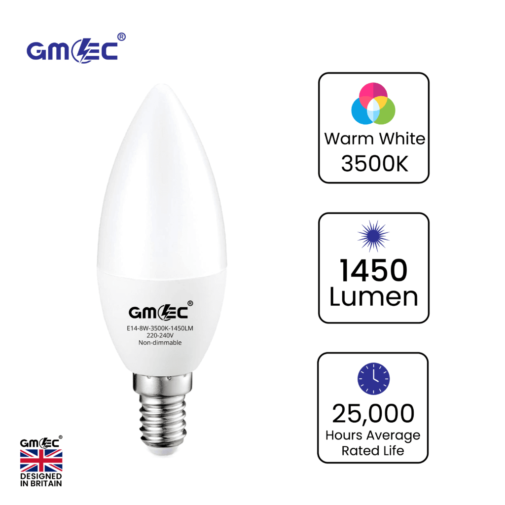 E14 8W LED Candle Bulb Warm White 3500K