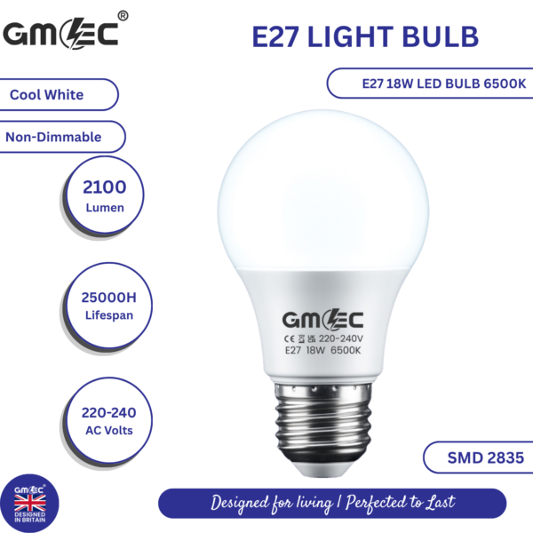 E27 18W LED Bulb Cool White 6500K – 2100 Lumens