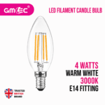 4W E14 LED Filament Candle Bulb Warm White 3000K
