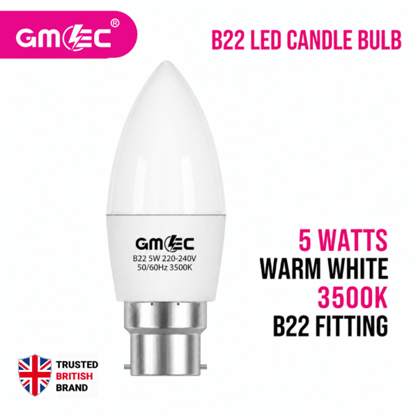 B22 5W LED Candle Bulb Warm White