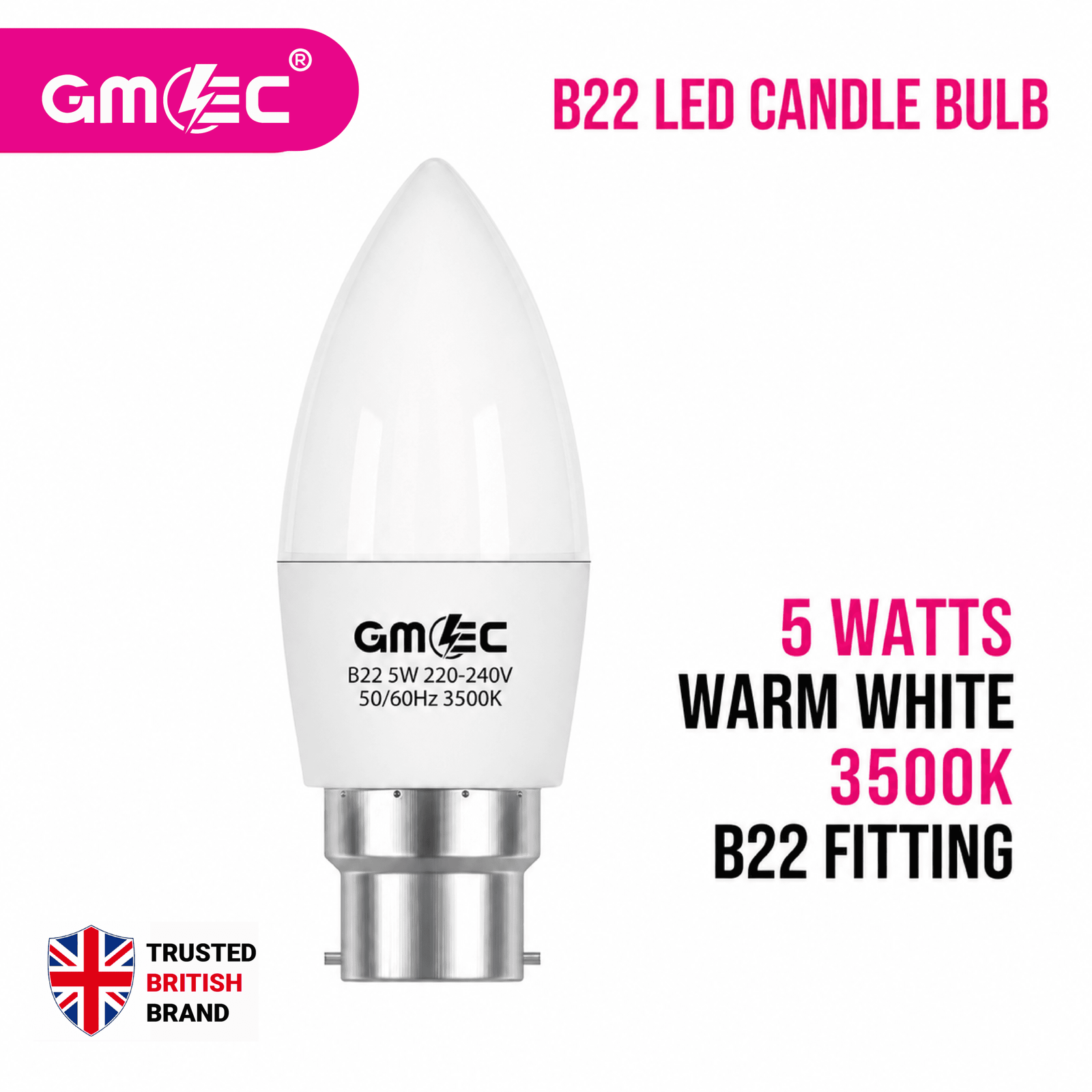 B22 5W LED Candle Bulb Warm White