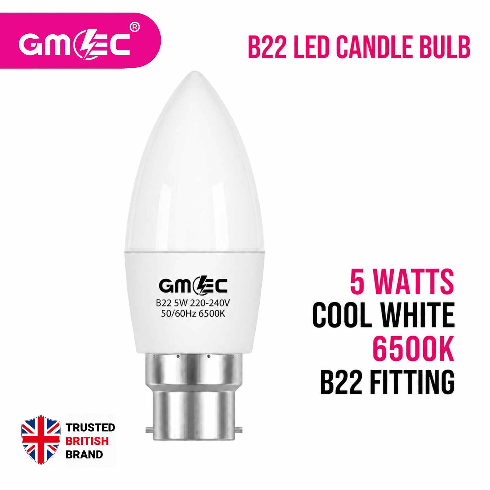 B22 5W LED Candle Bulb Cool White