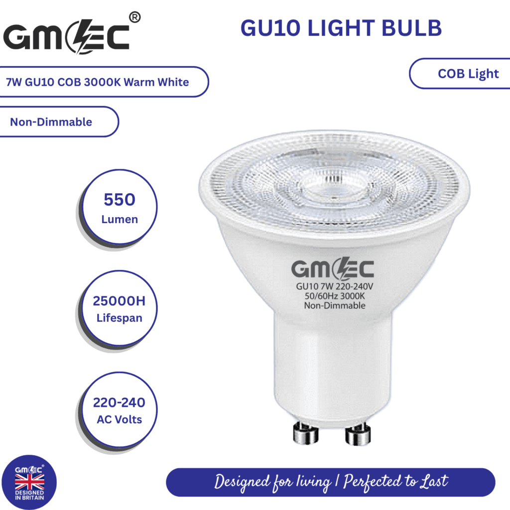 GU10 7W COB 3000K LED Bulb – Energy-Efficient, Warm White