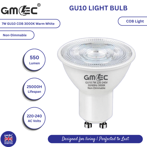 GU10 7W COB 3000K LED Bulb – Energy-Efficient, Warm White