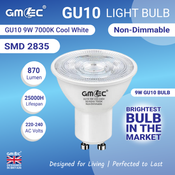 9W GU10 LED Bulb Cool White 7000K