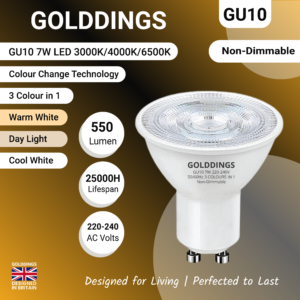 Golddings 7W GU10 LED Bulb – 3 Colours in 1
