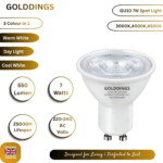 GU10 7W LED Bulb 3 Colour Changing Warm Cool Daylight