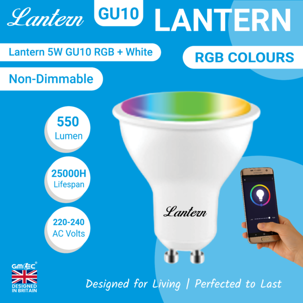 LANTERN 5W GU10 RGB Smart LED Bulb – WiFi & Tunable White, Non-Dimmable