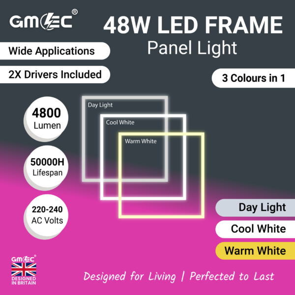 GMEC 48W LED frame panel light 3 colour daylight cool white warm white ceiling light
