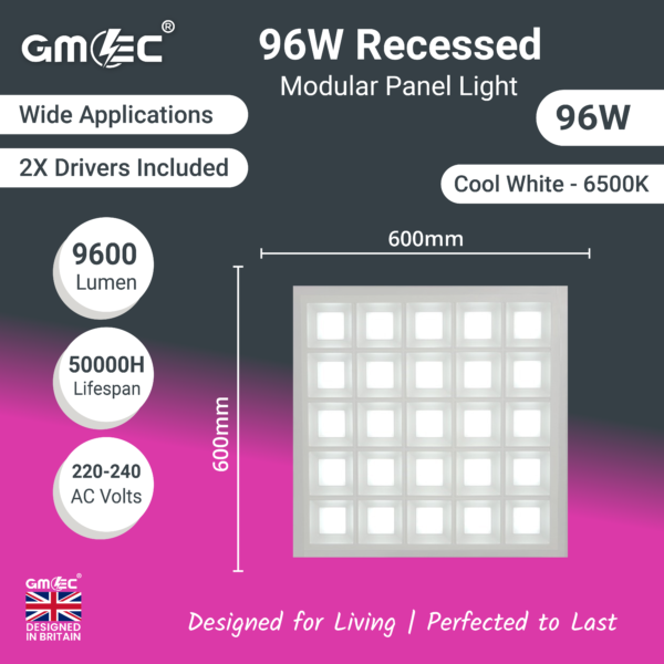 GMEC 96W Recessed LED Panel Light - Cool White 6500K