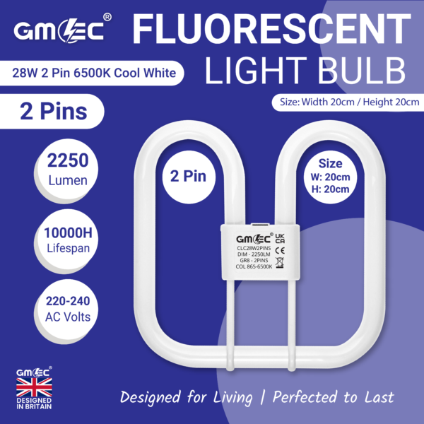 GMEC 28W 2D Light Bulb - 2 PINS - Cool White 7000K