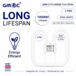 28W 2D Fluorescent Bathroom Light Bulb 2 Pin Cool White 6500K