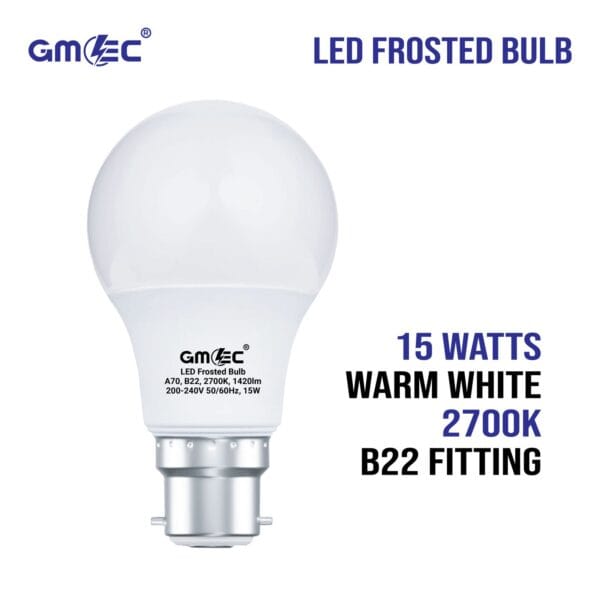 15W LED Frosted Bulb B22 Warm White 2700K