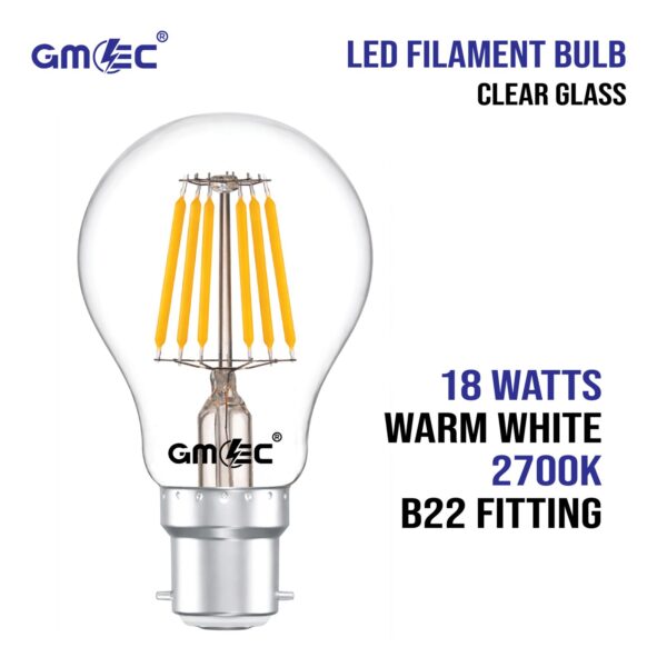 18W LED Filament Bulb B22 2700K Warm White