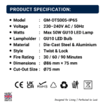 IP65 GU10 Downlight Fire Rated 30/60/90 Twist Lock Spotlight Fitting