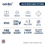 IP65 GU10 Downlight Fire Rated 30/60/90 Twist Lock Spotlight Fitting