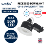 IP65 GU10 Downlight Fire Rated 30/60/90 Twist Lock Spotlight Fitting