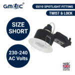 IP65 GU10 Downlight Fire Rated 30/60/90 Twist Lock Spotlight Fitting