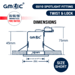 IP65 GU10 Downlight Fire Rated 30/60/90 Twist Lock Spotlight Fitting