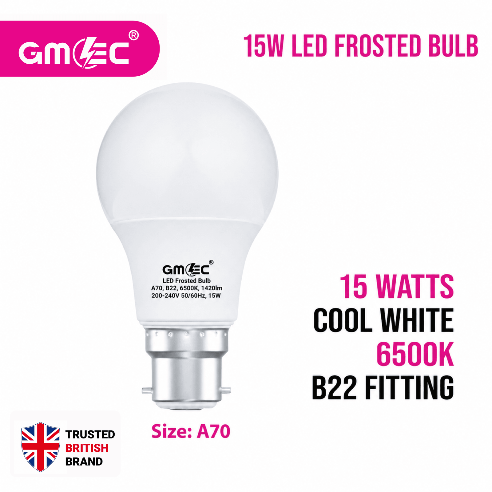 15W LED Frosted Bulb B22 Cool White