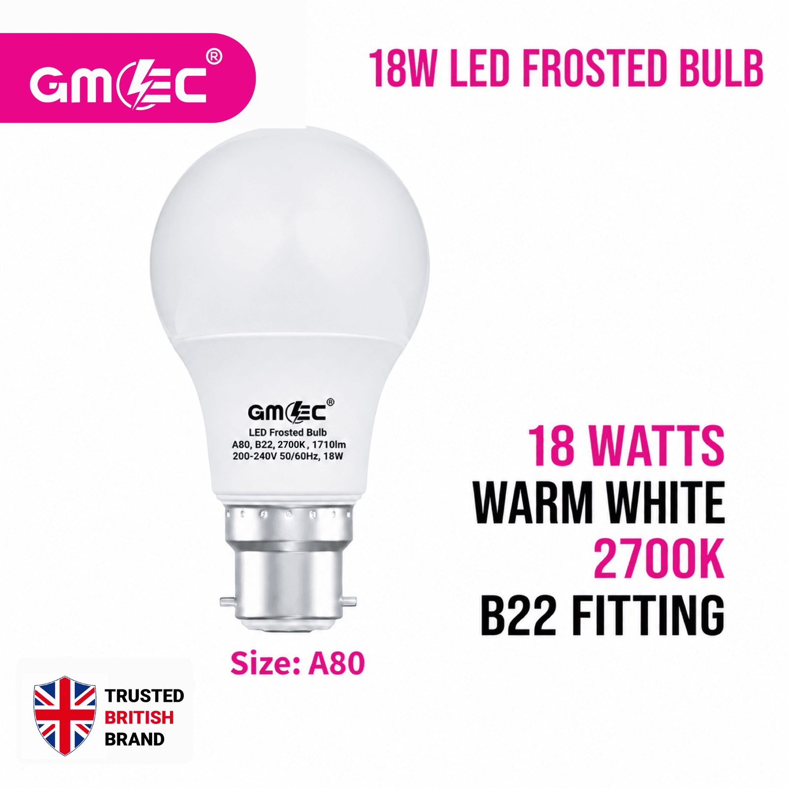 18W LED Frosted Bulb B22 Warm White